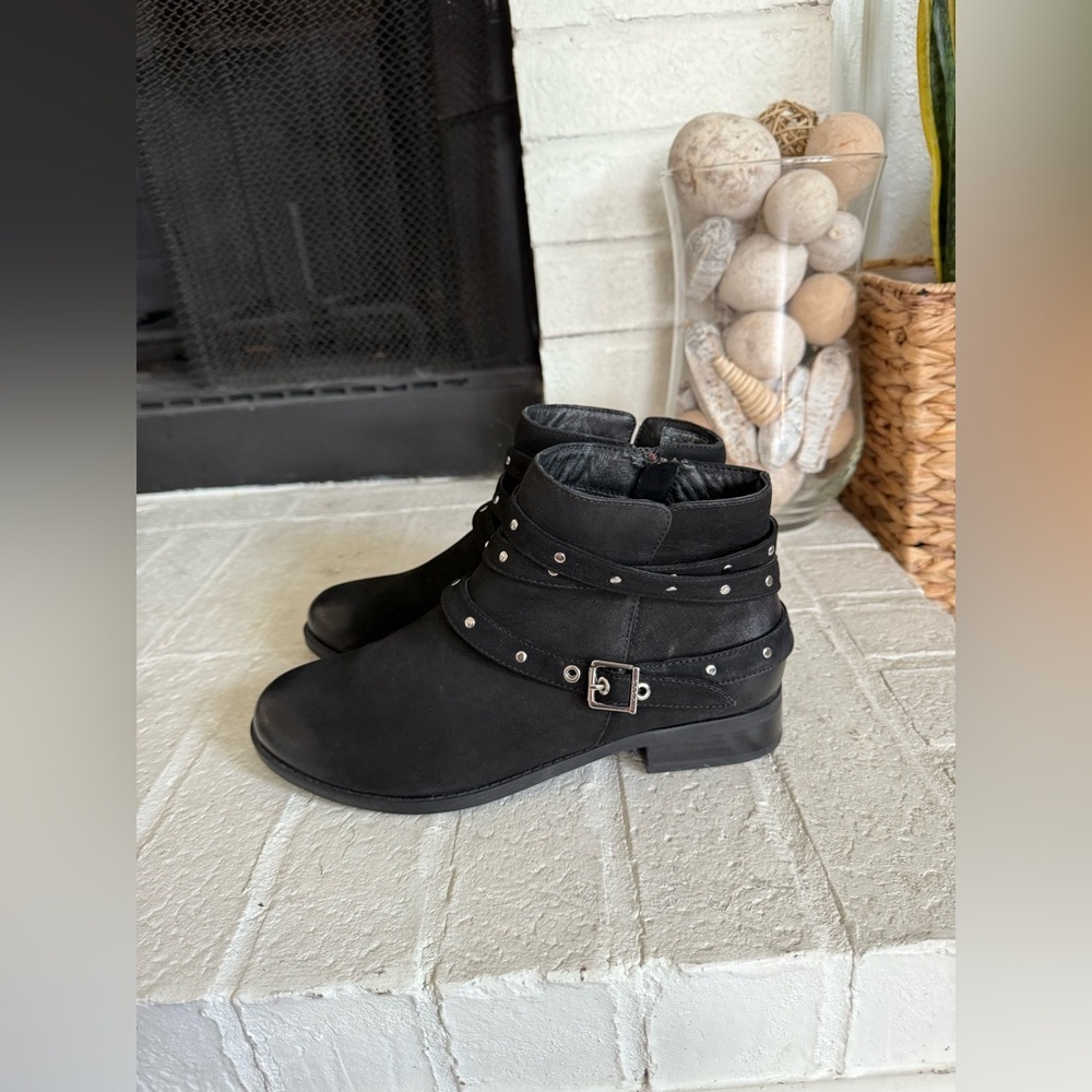 VIONIC COUNTRY LONA BLACK LEATHER ORTHOTIC ANKLE BOOTS WATER RESISTANT Size 8.5
